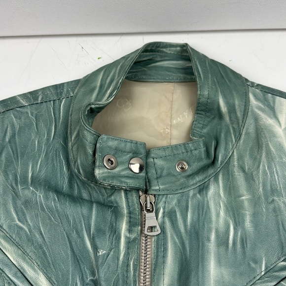Sabani turquoise white marbled leather jacket made in Italy size xxs - Picture 3 of 15